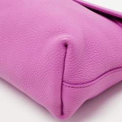 Pre Owned Salvatore Ferragamo Pink Leather Gancini Flap Oversize Clutch