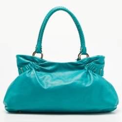 Pre Owned Salvatore Ferragamo Green Leather Pleated Tote
