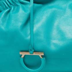 Pre Owned Salvatore Ferragamo Green Leather Pleated Tote