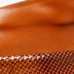 مملوكة �مسبقًا Salvatore Ferragamo Brown Python and Leather Flap Clutch Bag
