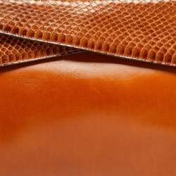 مملوكة مسبقًا Salvatore Ferragamo Brown Python and Leather Flap Clutch Bag