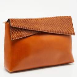 مملوكة مسبقًا Salvatore Ferragamo Brown Python and Leather Flap Clutch Bag