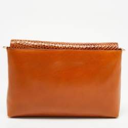 مملوكة مسبقًا Salvatore Ferragamo Brown Python and Leather Flap Clutch Bag
