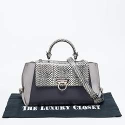 Salvatore Ferragamo Leather and Watersnake Leather Sofia Top Handle Bag