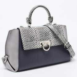 Salvatore Ferragamo Leather and Watersnake Leather Sofia Top Handle Bag