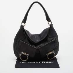 Pre Owned Salvatore Ferragamo Black Leather Hobo 