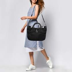 Pre Owned Salvatore Ferragamo Black Nylon Vara Bow Tote