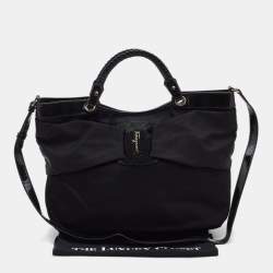 Pre Owned Salvatore Ferragamo Black Nylon Vara Bow Tote