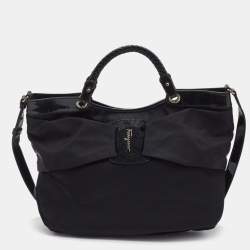 Pre Owned Salvatore Ferragamo Black Nylon Vara Bow Tote