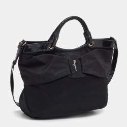 Pre Owned Salvatore Ferragamo Black Nylon Vara Bow Tote
