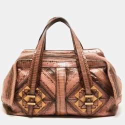 Salvatore Ferragamo Brown/Beige Water Snakeskin Satchel  