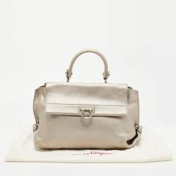 مملوكة مسبقًا Salvatore Ferragamo Metallic Silver Leather Large Sofia Top Handle Bag