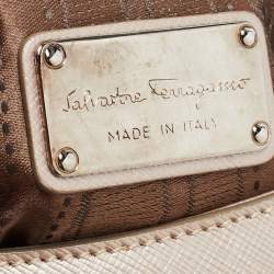 مملوكة مسبقًا Salvatore Ferragamo Metallic Beige Leather Gancini Flap Bag