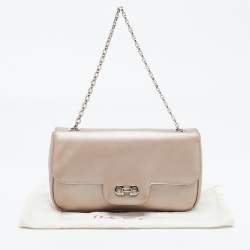 مملوكة مسبقًا Salvatore Ferragamo Metallic Beige Leather Gancini Flap Bag