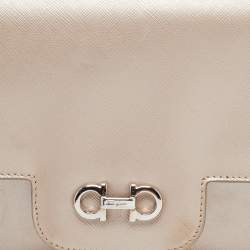 مملوكة مسبقًا Salvatore Ferragamo Metallic Beige Leather Gancini Flap Bag