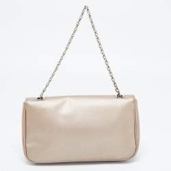 مملوكة مسبقًا Salvatore Ferragamo Metallic Beige Leather Gancini Flap Bag