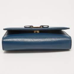 Pre Owned Salvatore Ferragamo Blue Leather Striped Vara Bow Chain Bag