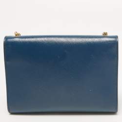 Pre Owned Salvatore Ferragamo Blue Leather Striped Vara Bow Chain Bag