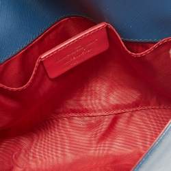 Pre Owned Salvatore Ferragamo Blue Leather Striped Vara Bow Chain Bag