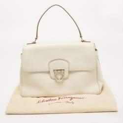 Pre Owned Salvatore Ferragamo White Leather Gancini Flap Bag