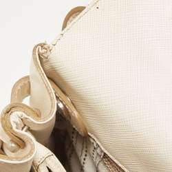 Pre Owned Salvatore Ferragamo White Leather Gancini Flap Bag