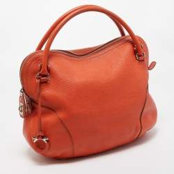 Salvatore Ferragamo Orange Leather Logo Satchel