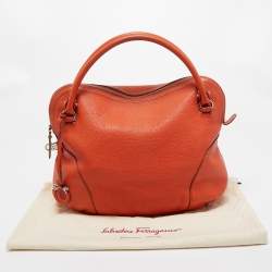 Salvatore Ferragamo Orange Leather Logo Satchel