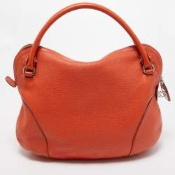 Salvatore Ferragamo Orange Leather Logo Satchel