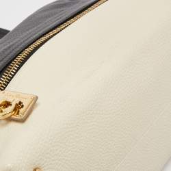 Salvatore Ferragamo Black/White Grain Leather Tara Expandable Tote