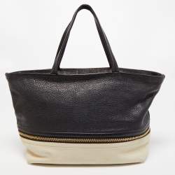 Salvatore Ferragamo Black/White Grain Leather Tara Expandable Tote