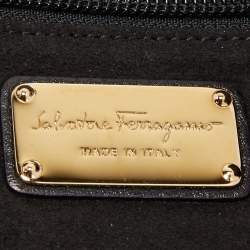 Salvatore Ferragamo Black/White Grain Leather Tara Expandable Tote