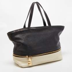 Salvatore Ferragamo Black/White Grain Leather Tara Expandable Tote