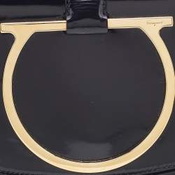 Pre Owned Salvatore Ferragamo Black Patent Leather Sabine Crossbody Bag