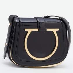 Pre Owned Salvatore Ferragamo Black Patent Leather Sabine Crossbody Bag