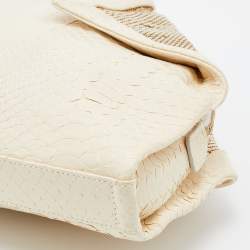 Pre Owned Salvatore Ferragamo Ivory Watersnake Leather Oversize Clutch