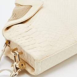 Pre Owned Salvatore Ferragamo Ivory Watersnake Leather Oversize Clutch