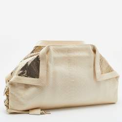 Pre Owned Salvatore Ferragamo Ivory Watersnake Leather Oversize Clutch