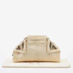 Pre Owned Salvatore Ferragamo Ivory Watersnake Leather Oversize Clutch