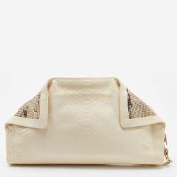 Pre Owned Salvatore Ferragamo Ivory Watersnake Leather Oversize Clutch