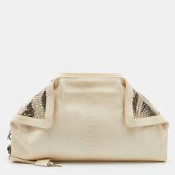 Pre Owned Salvatore Ferragamo Ivory Watersnake Leather Oversize Clutch