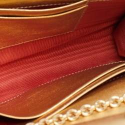 Pre Owned Salvatore Ferragamo Red Leather Floral Button Chain Clutch