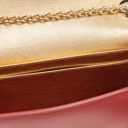 Pre Owned Salvatore Ferragamo Red Leather Floral Button Chain Clutch