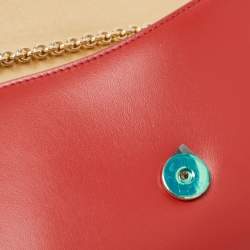 Pre Owned Salvatore Ferragamo Red Leather Floral Button Chain Clutch