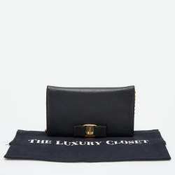Salvatore Ferragamo Black Leather Vara Bow Wallet on Chain