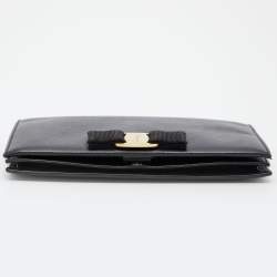 Salvatore Ferragamo Black Leather Vara Bow Wallet on Chain