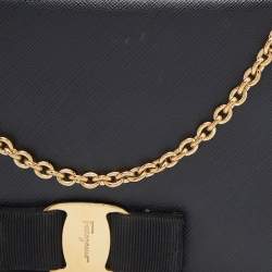 Salvatore Ferragamo Black Leather Vara Bow Wallet on Chain