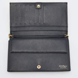 Salvatore Ferragamo Black Leather Vara Bow Wallet on Chain