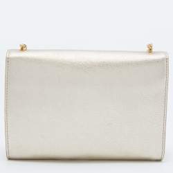 Pre Owned Salvatore Ferragamo Gold Leather Vara Bow Chain Clutch