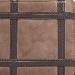 Pre Owned Salvatore Ferragamo Brown Alcantara and Leather Zip Around Compact Wallet