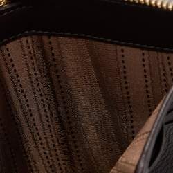 Pre Owned Salvatore Ferragamo Brown Alcantara and Leather Zip Around Compact Wallet